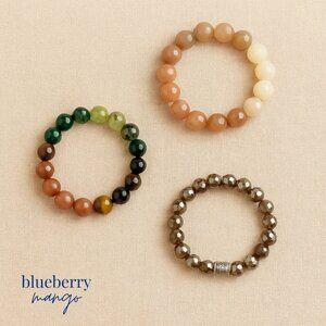 Handmade Crystal Bracelet Stack - Onyx, Smoky Quartz, Moss Agate, Sunstone, etc.